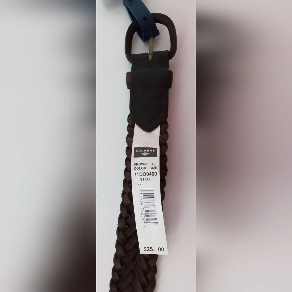 Nwt Dockers Brown Leather Braided / Woven Mens BELT Sz 42 OLD STOCK